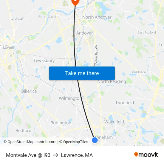 Montvale Ave @ I93 to Lawrence, MA map