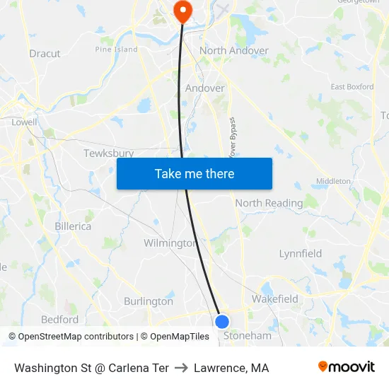 Washington St @ Carlena Ter to Lawrence, MA map