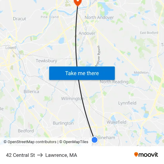 42 Central St to Lawrence, MA map