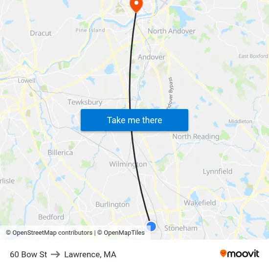 60 Bow St to Lawrence, MA map