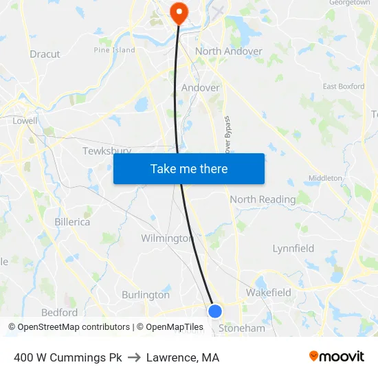 400 W Cummings Pk to Lawrence, MA map