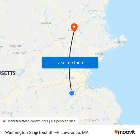 Washington St @ East St to Lawrence, MA map