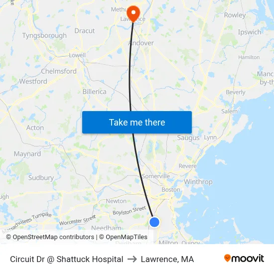 Circuit Dr @ Shattuck Hospital to Lawrence, MA map