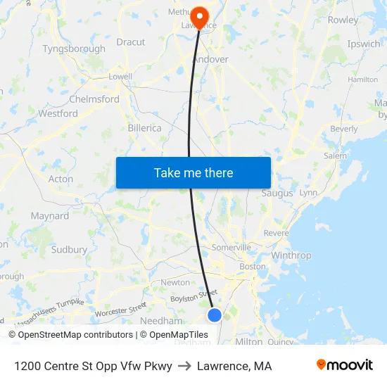 1200 Centre St Opp Vfw Pkwy to Lawrence, MA map