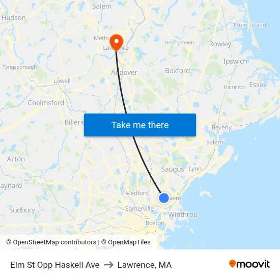 Elm St Opp Haskell Ave to Lawrence, MA map