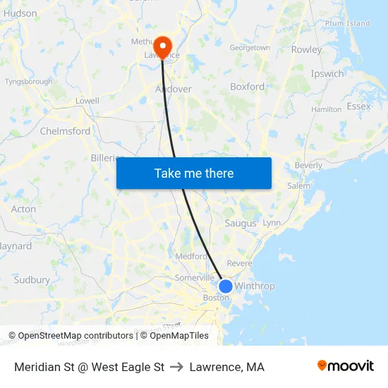 Meridian St @ West Eagle St to Lawrence, MA map