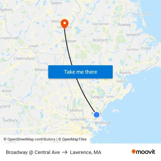 Broadway @ Central Ave to Lawrence, MA map