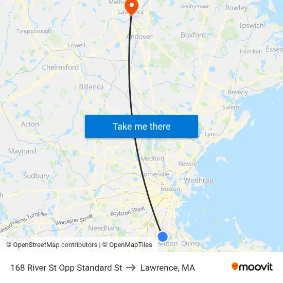 168 River St Opp Standard St to Lawrence, MA map