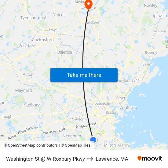 Washington St @ W Roxbury Pkwy to Lawrence, MA map