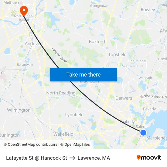 Lafayette St @ Hancock St to Lawrence, MA map