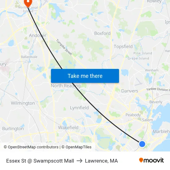 Essex St @ Swampscott Mall to Lawrence, MA map