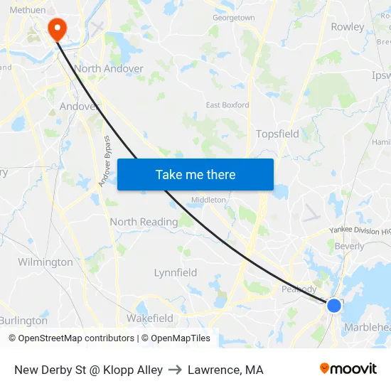 New Derby St @ Klopp Alley to Lawrence, MA map
