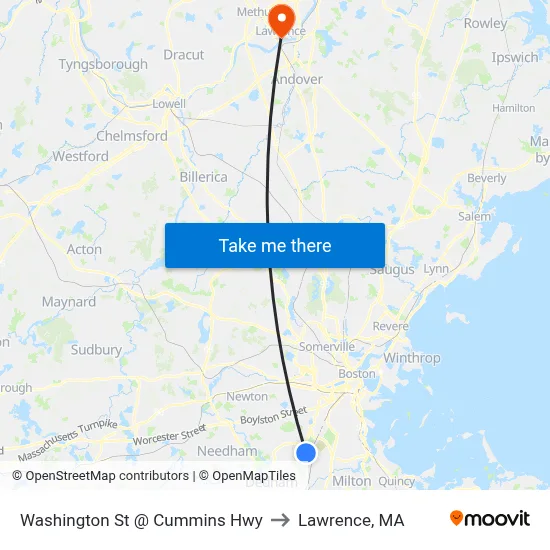 Washington St @ Cummins Hwy to Lawrence, MA map