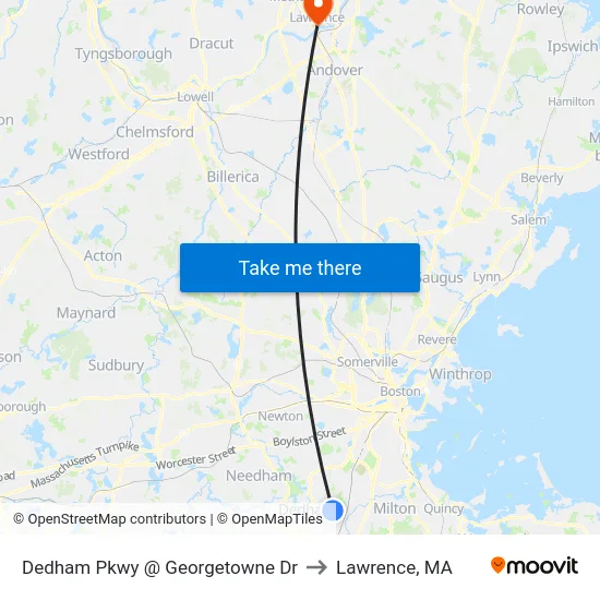 Dedham Pkwy @ Georgetowne Dr to Lawrence, MA map