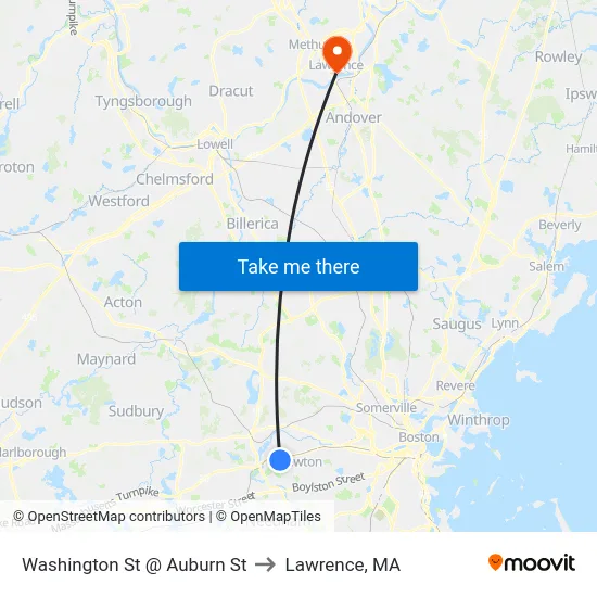 Washington St @ Auburn St to Lawrence, MA map