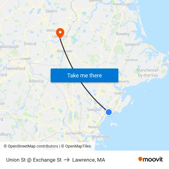 Union St @ Exchange St to Lawrence, MA map