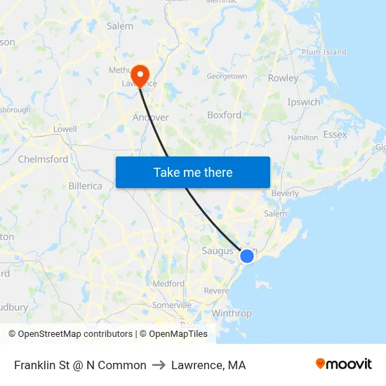 Franklin St @ N Common to Lawrence, MA map