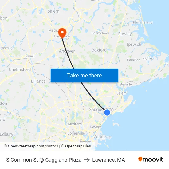 S Common St @ Caggiano Plaza to Lawrence, MA map