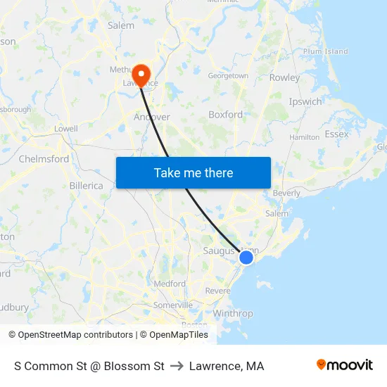 S Common St @ Blossom St to Lawrence, MA map