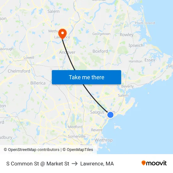 S Common St @ Market St to Lawrence, MA map