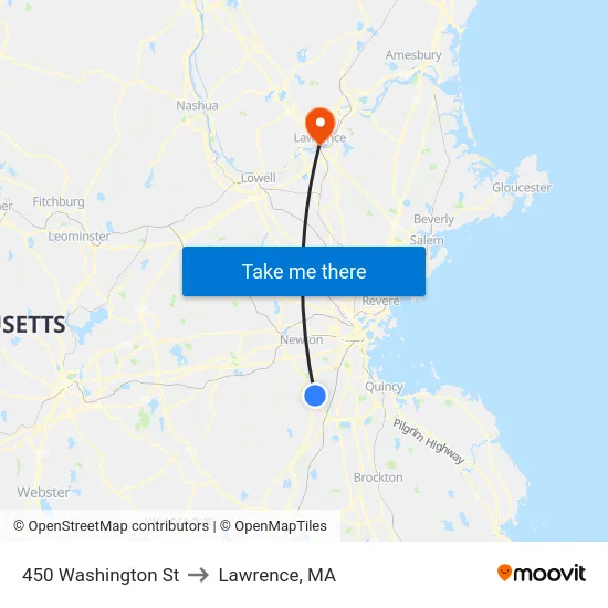 450 Washington St to Lawrence, MA map