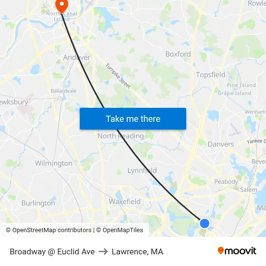 Broadway @ Euclid Ave to Lawrence, MA map