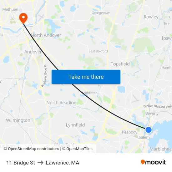 11 Bridge St to Lawrence, MA map