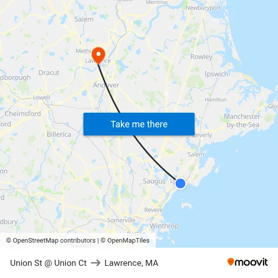 Union St @ Union Ct to Lawrence, MA map