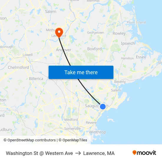 Washington St @ Western Ave to Lawrence, MA map
