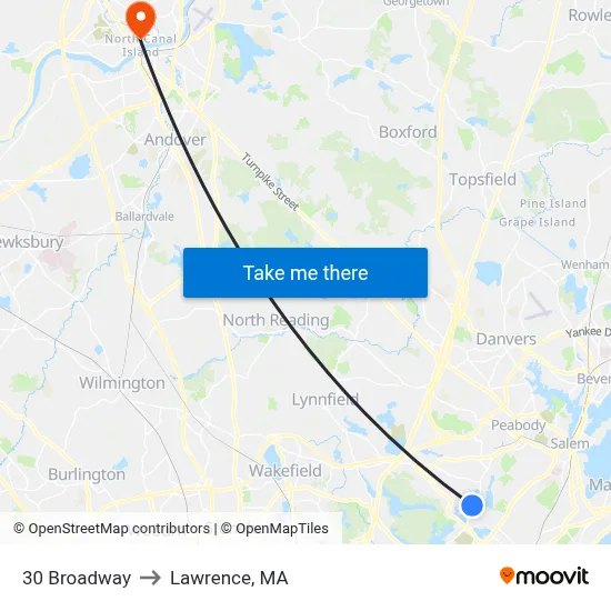 30 Broadway to Lawrence, MA map