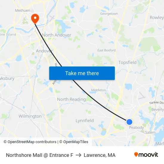 Northshore Mall @ Entrance F to Lawrence, MA map