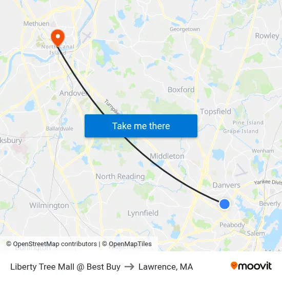 Liberty Tree Mall @ Best Buy to Lawrence, MA map