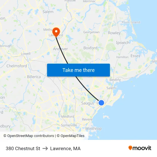 380 Chestnut St to Lawrence, MA map