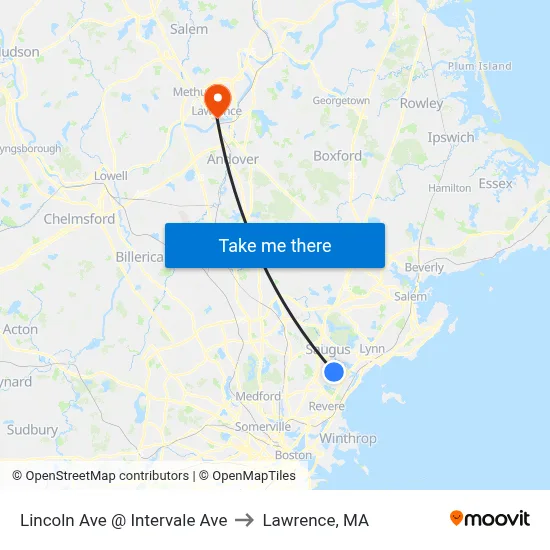 Lincoln Ave @ Intervale Ave to Lawrence, MA map