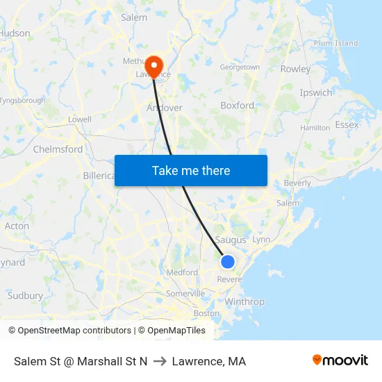 Salem St @ Marshall St N to Lawrence, MA map