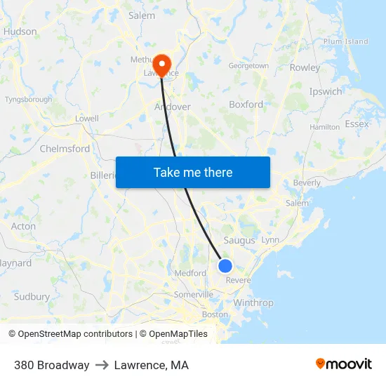 380 Broadway to Lawrence, MA map