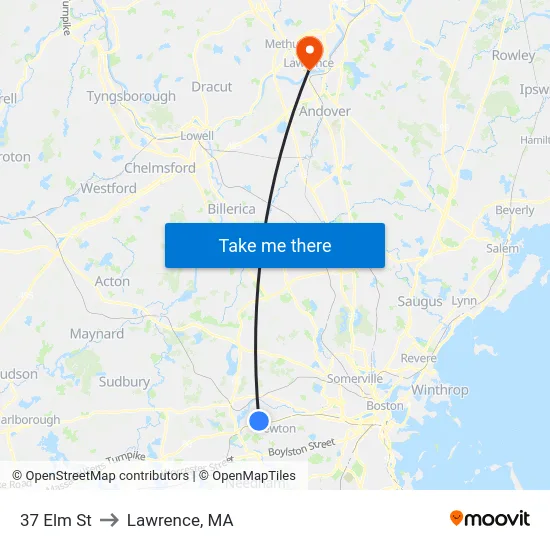 37 Elm St to Lawrence, MA map