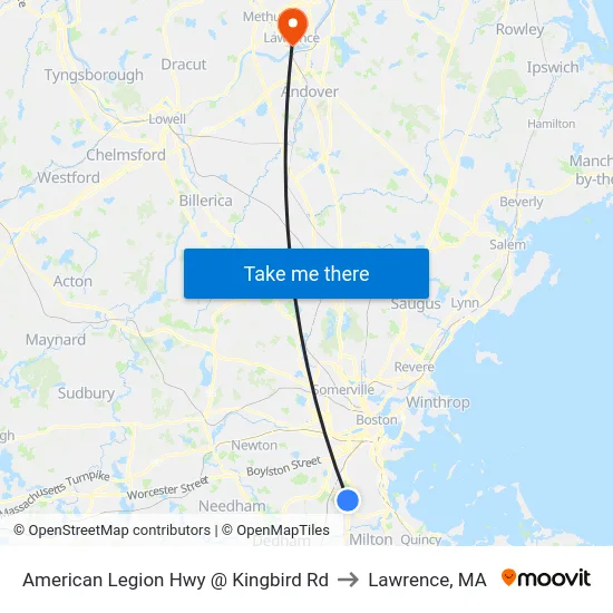 American Legion Hwy @ Kingbird Rd to Lawrence, MA map