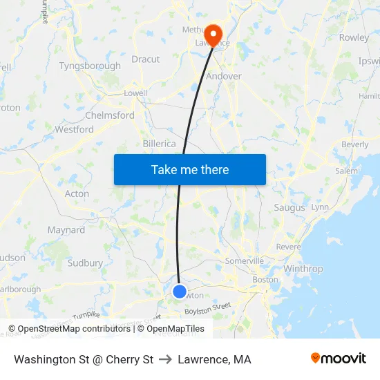 Washington St @ Cherry St to Lawrence, MA map