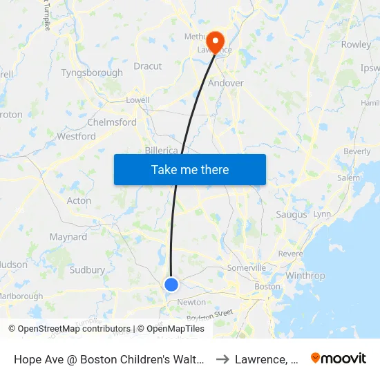 Hope Ave @ Boston Children's Waltham to Lawrence, MA map
