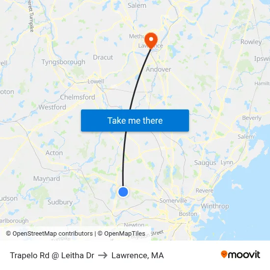 Trapelo Rd @ Leitha Dr to Lawrence, MA map