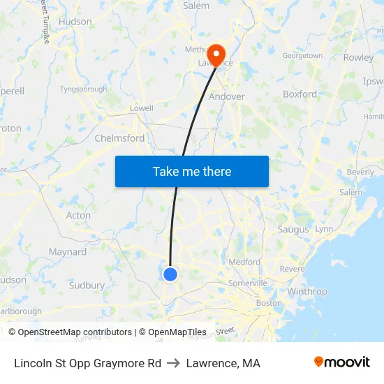 Lincoln St Opp Graymore Rd to Lawrence, MA map