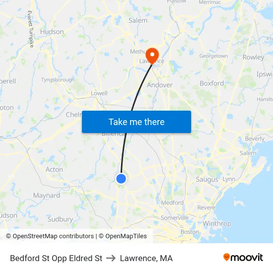 Bedford St Opp Eldred St to Lawrence, MA map