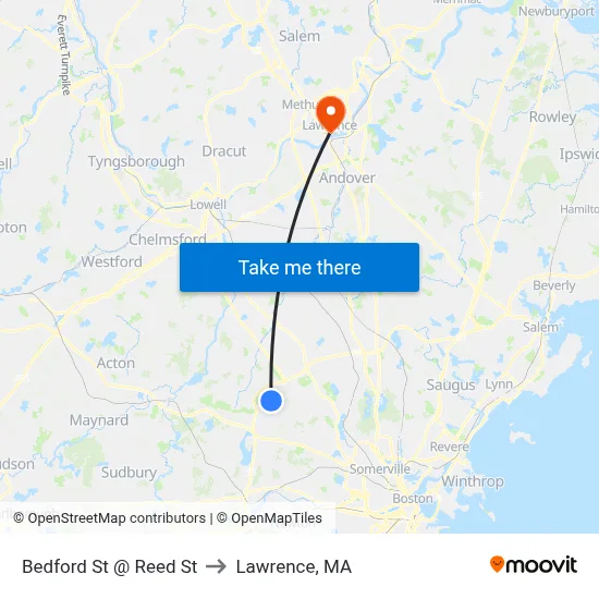Bedford St @ Reed St to Lawrence, MA map