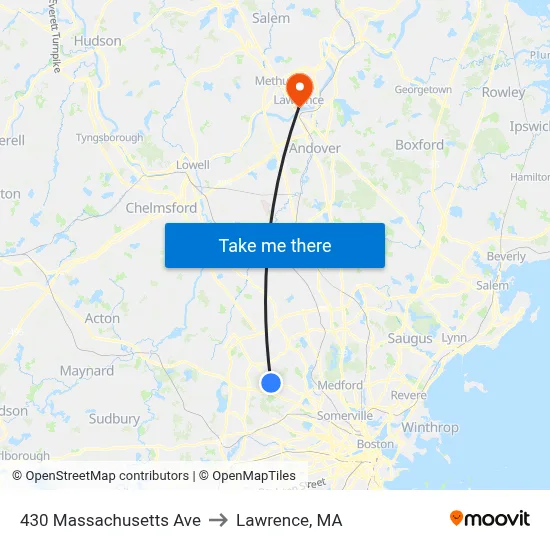 430 Massachusetts Ave to Lawrence, MA map