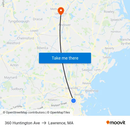 360 Huntington Ave to Lawrence, MA map