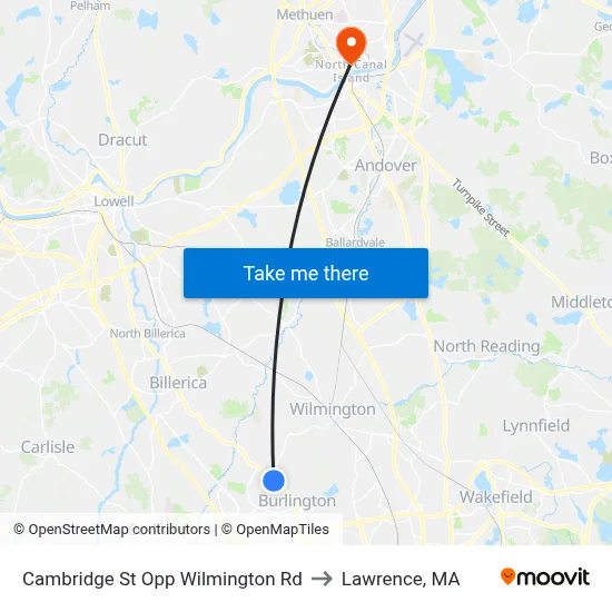 Cambridge St Opp Wilmington Rd to Lawrence, MA map