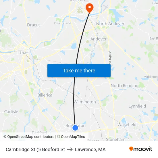 Cambridge St @ Bedford St to Lawrence, MA map