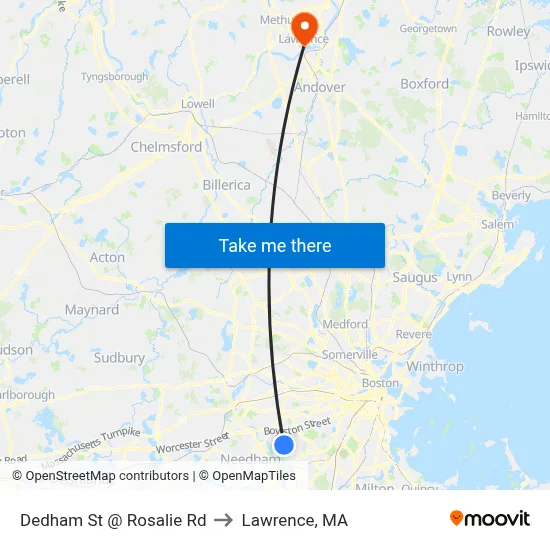 Dedham St @ Rosalie Rd to Lawrence, MA map