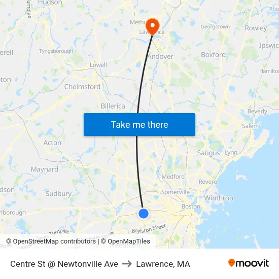 Centre St @ Newtonville Ave to Lawrence, MA map